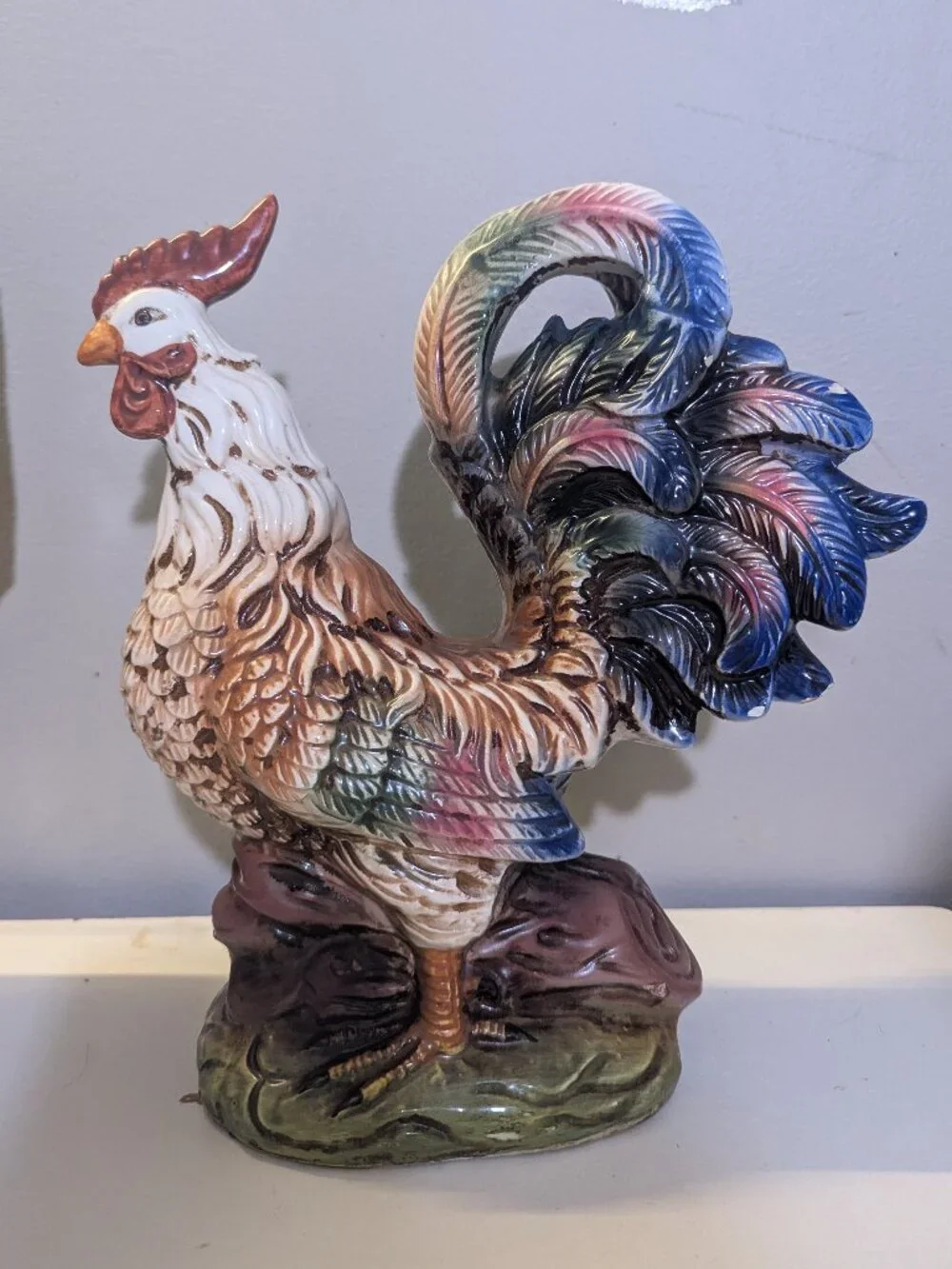 Vintage Mid-Century Italian Majolica Ceramic Rooster Figurine